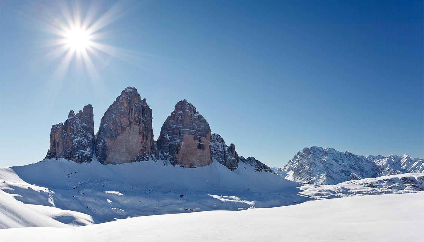 Detail of the Dolomites of Val Pusteria in winter